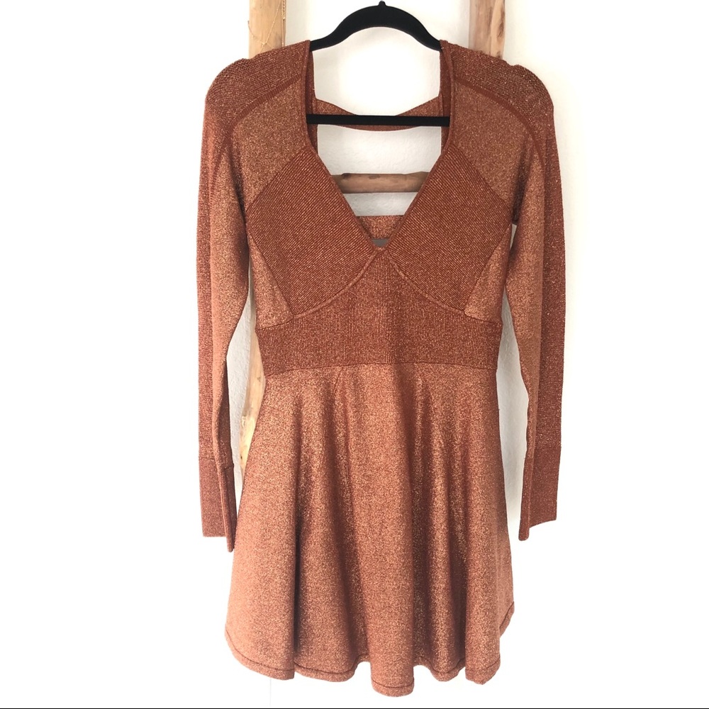 Free People Long Sleeve Rose Gold Shimmery Dress